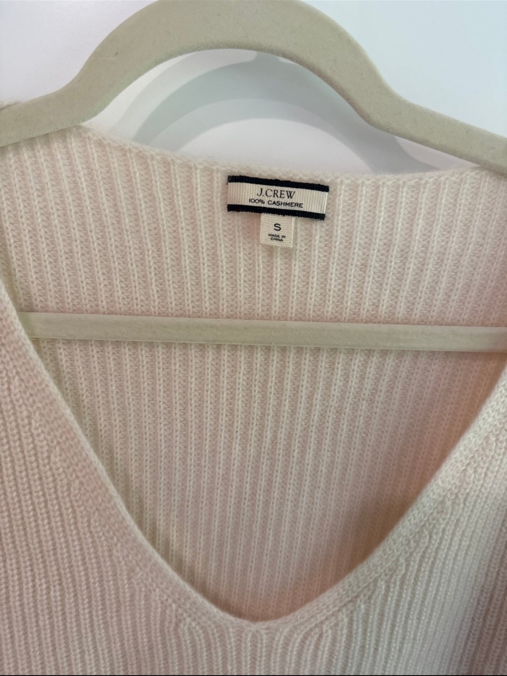 JCrew Cream V-Neck Ribbed Knit Sweater - Picture 2 of 4